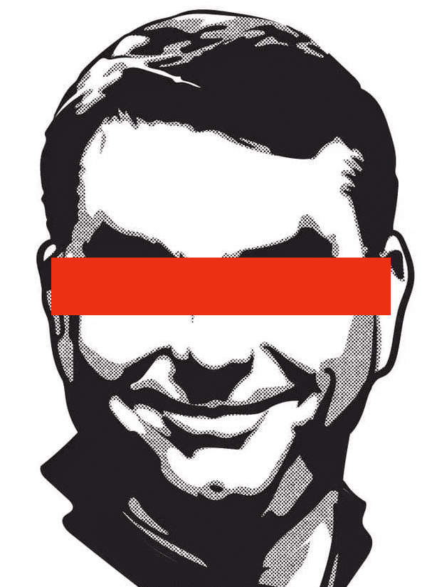 Ilustração de Flávio Bolsonaro com uma tarja vermelha sobre os olhos